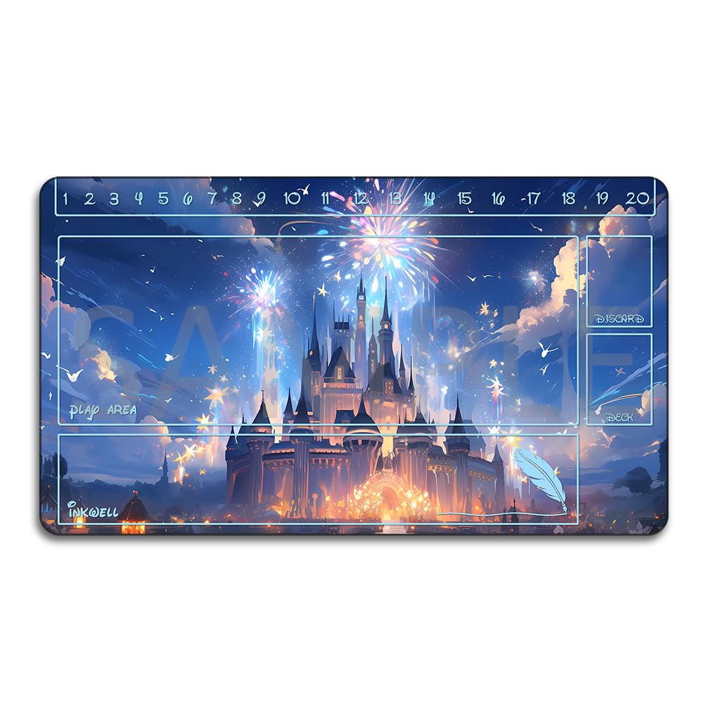 Lorcana Playmats Compatible TCG 24x14 Inches Gaming Mat, Non-Slip Rubber with Zones Play Mat and Free Storage Bag（DIS10）