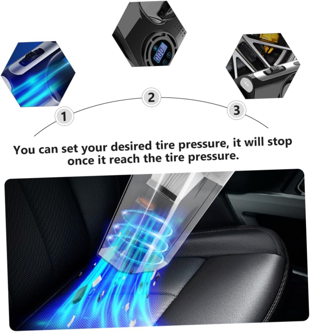 Zerodeko 120w Car Vacuum Cleaner Inflator Pump Digital Tire Pressure Gauge Led Light Handheld for Car Truck Bike