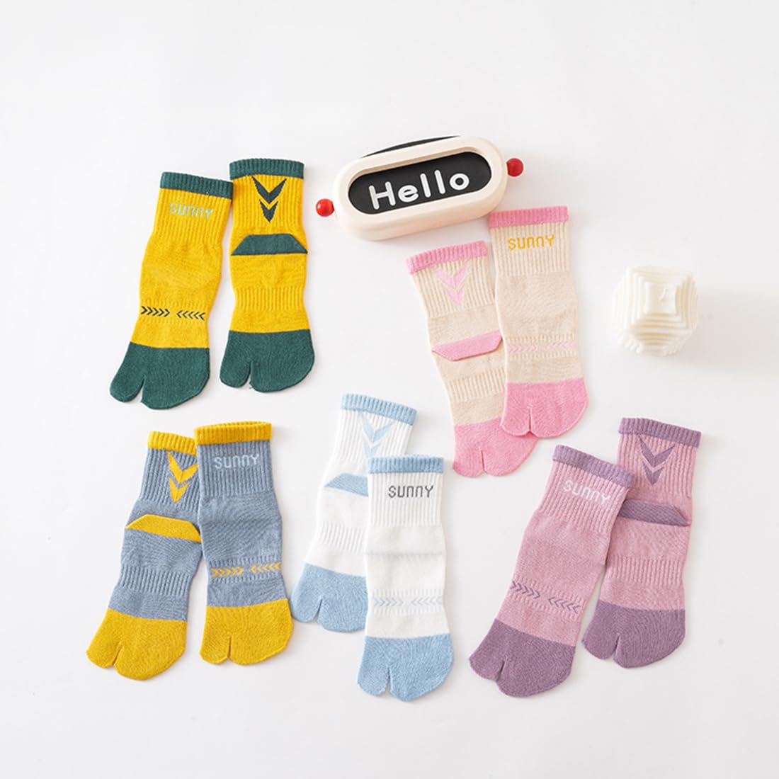Lot de 5 paires de chaussettes Tabi à bout fendu en coton pour garçons et filles de 6 à 15 ans