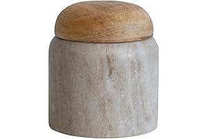 Creative Co-Op Petite Ceramic Jar with Wood Lid, Natural