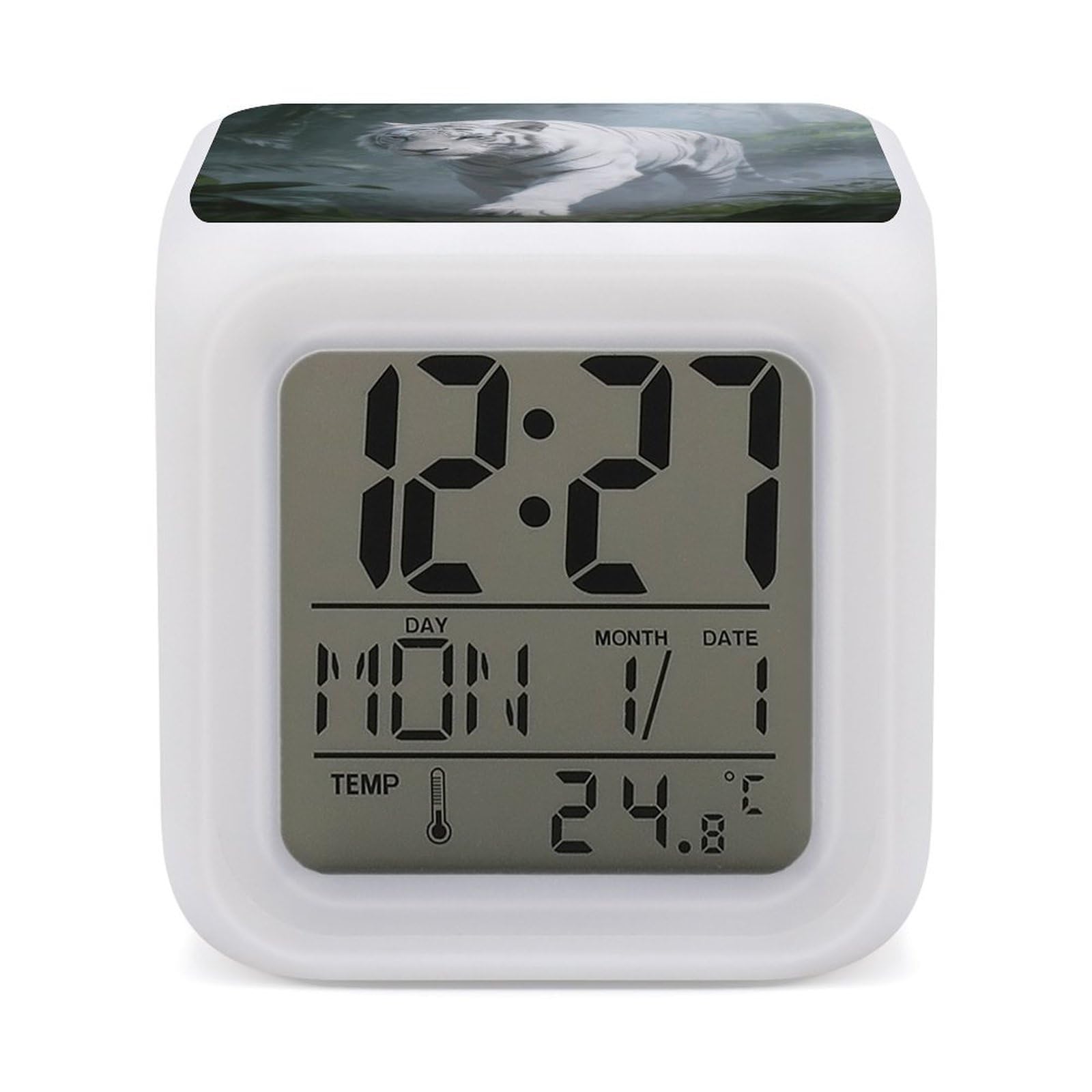 LZQPOEAS Foggy Forest Shadow Alarm Clock with 7 Color Changing Nightlight for Bedroom Calendar Temperature Display Wake Up Digital Clock Small Desk Clocks for Heavy Sleepers Adults