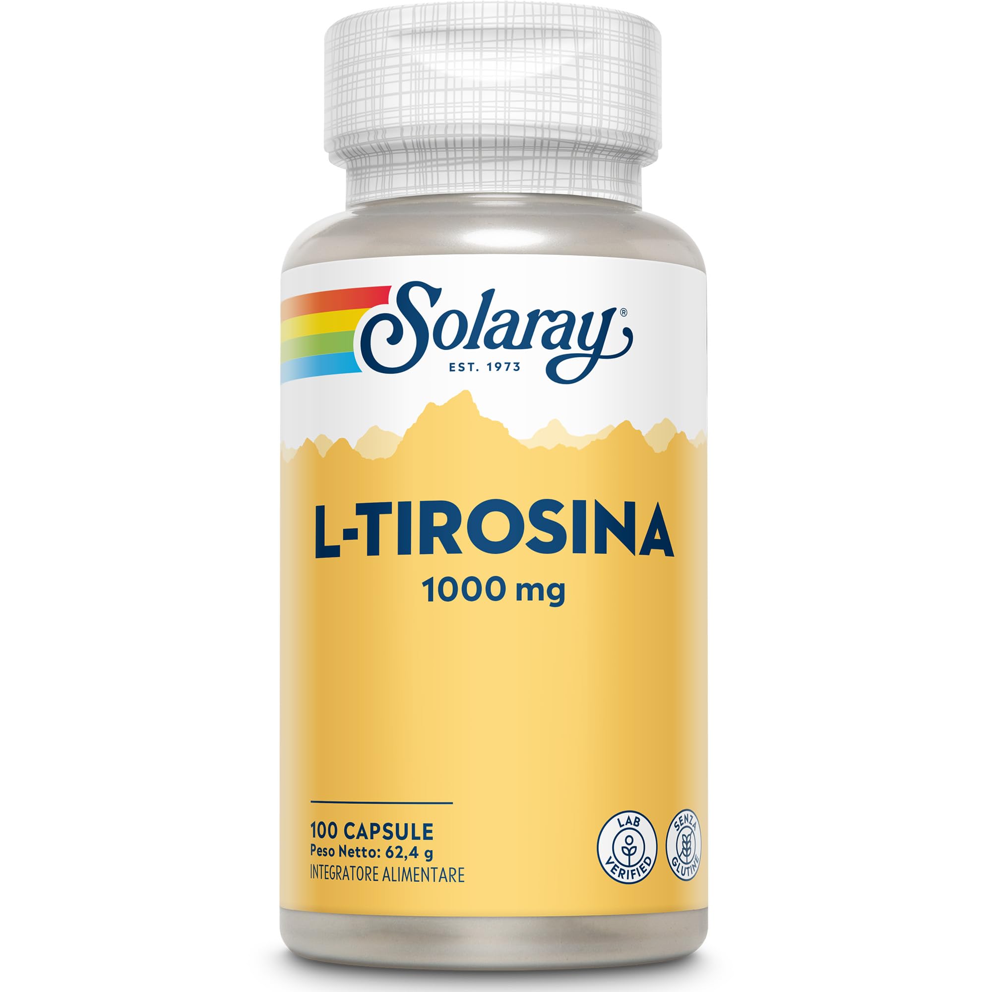 Solaray L-Tirosina 1000mg - 100 Capsule - 500mg di L Tirosina per Capsula - Integratore di Aminoacidi Essenziali - Testata in Laboratorio