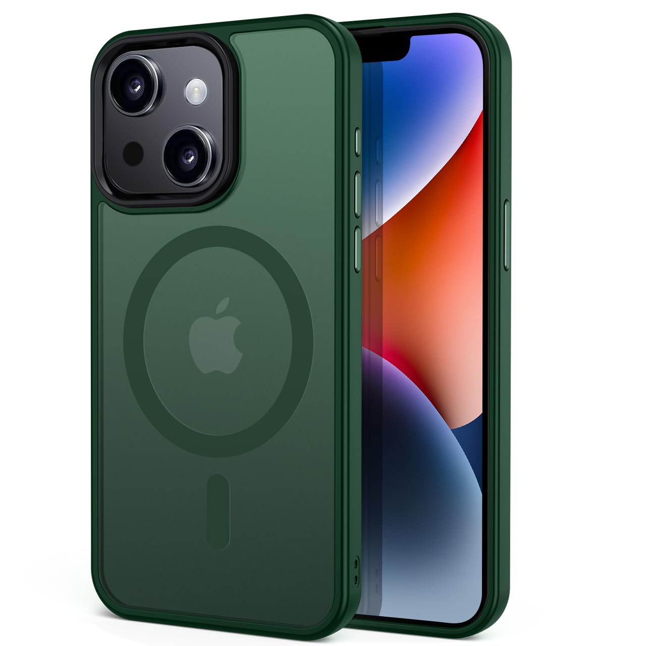 tigratigro Custodia Per iPhone 13, Compatibile con Mag-Safe,Traslucida Texture Opaca, Flessibile e anti-impronta,Consistenza simile alla Pelle (Verde Alpino)