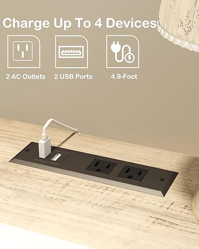 Miniatura 2 de Gadroad Mesita de noche con 2 cajones y luces, mesa auxiliar con estación de carga, moderna mesita de noche con un estante extraíble para