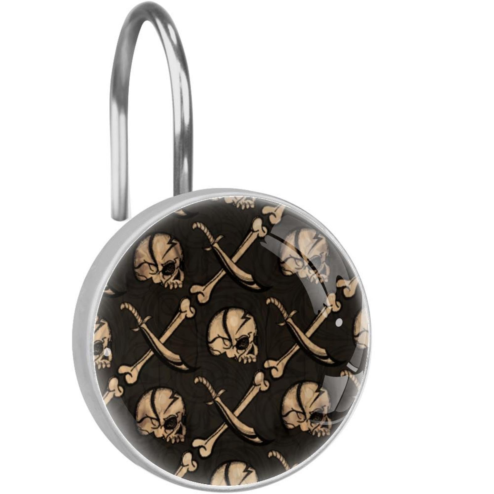 Crochets de rideau de douche anti rouille en acier inoxydable motif pirate pour barre de bain