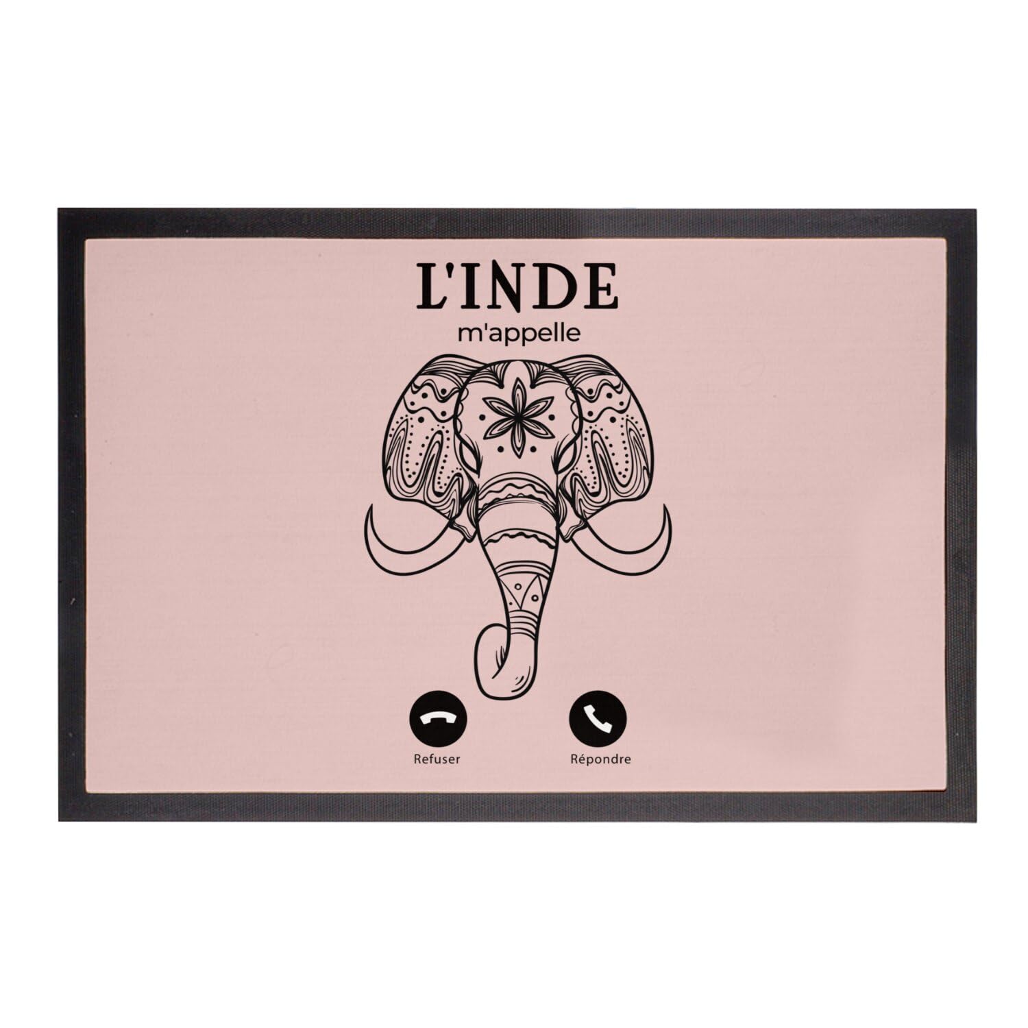 Paillasson rose 60x40cm motif éléphant d'Inde de style voyage