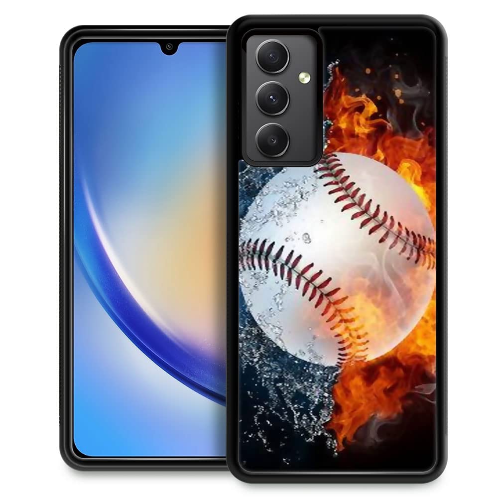 DJSOK Case for Samsung Galaxy A54 5G,Luxury Pattern Design Shockproof Rugged Cover,Cases for Man Woman-Baseball on fire