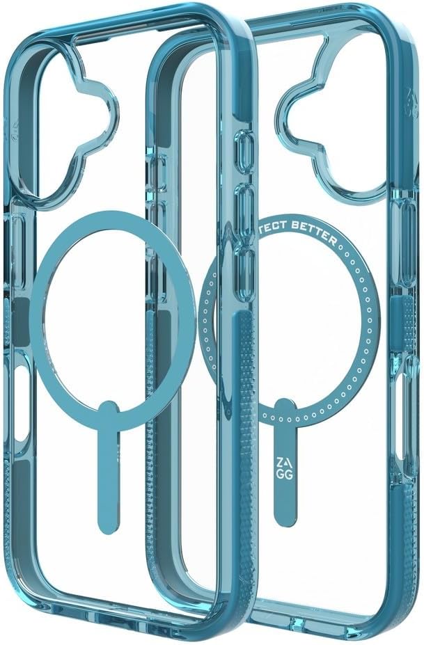 ZAGG Santa Cruz Snap iPhone 16 Case – MagSafe Compatible, 13ft Military-Grade Drop Protection, Graphene Reinforced, Anti-Scratch, Slim, Lightweight, 70% Recycled Content, Clear with Retro Blue Accents - Image 3