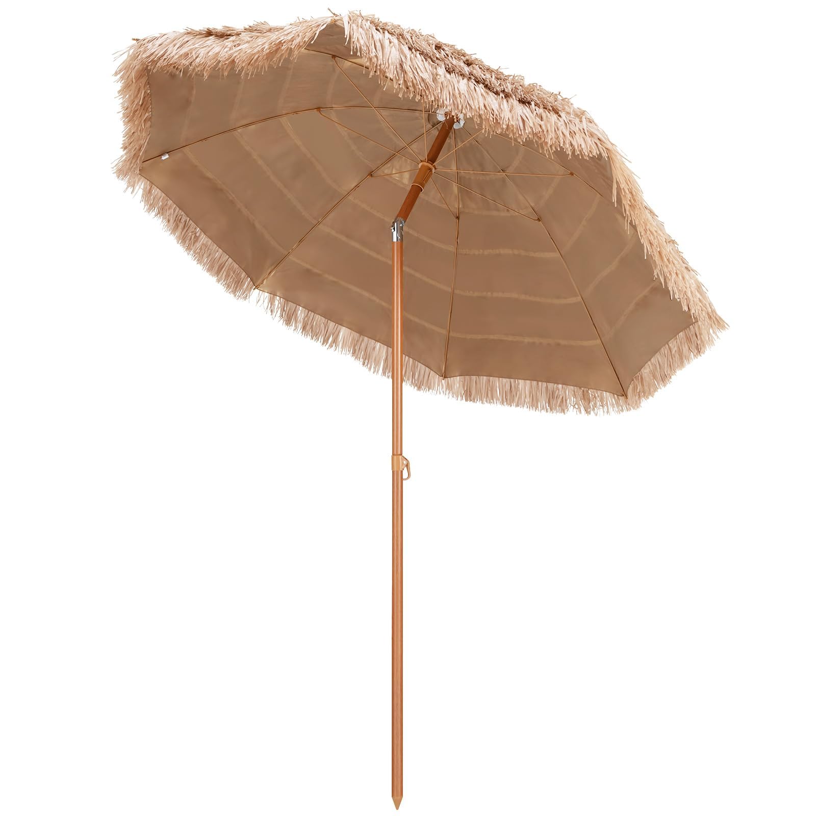 KOMFOTTEU φ2,2M Sonnenschirm Hawaii, Strandschirm 30° knickbar, Balkonschirm Strohschirm mit Sonnenschutz & 8 Rippen, Marktschirm für Garten, Strand