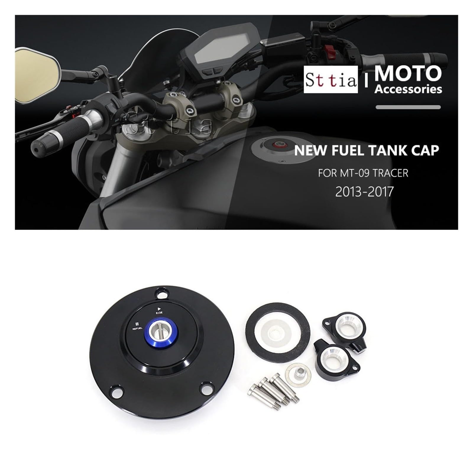 Nowy MT-09 czapka motocyklowa korki wlewu paliwa gazowego pokrywa pasuje do Yamaha MT 09 TRACER 2013-2017 MT09 korek wlewu paliwa Śruba(Black-Red)