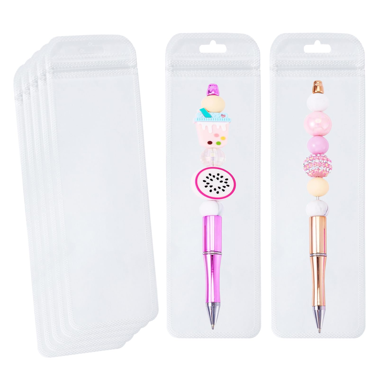 100 Pcs Beadable Pen Packaging Bags for Small Business, Clear Pen Bag for Bead Pens, Zipper Smell Proof Storage Bags for Packaging Lipgloss, Jewelry, Cosmetic,Candy 2.95x9.8inch