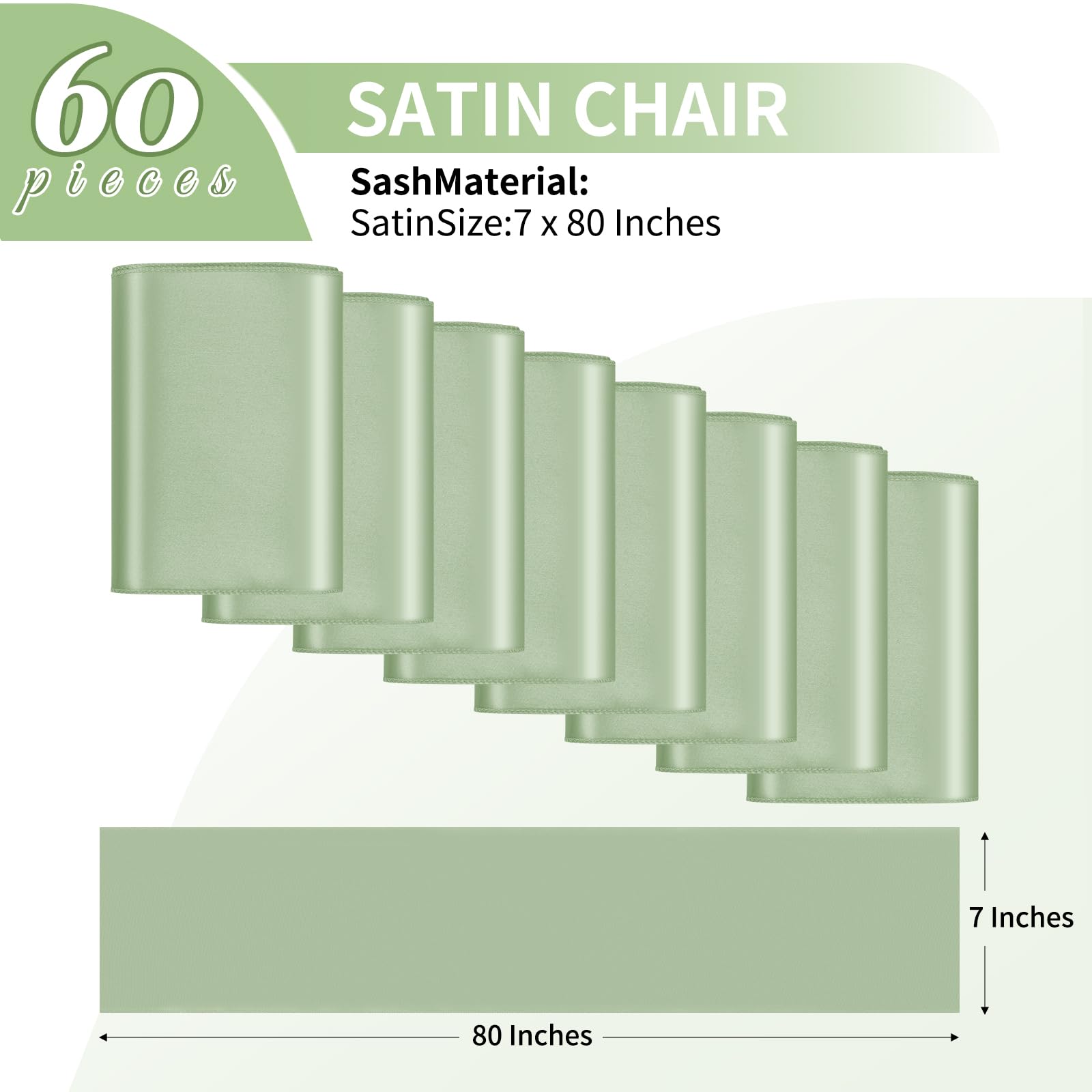 Teruntrue 60 Lazos de satén para sillas, Fundas universales para sillas, Color Verde Salvia, para Bodas, Banquetes, Fiestas, Eventos de Hotel, decoración de sillas (17 x 204 cm)