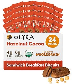 Olyra Hazelnut Cocoa Sandwich Breakfast Biscuits, Healthy Snacks for Adults and Kids, Low Sugar, High Fiber, Organic Vegan Cookies, with Ancient Greek Grains, USDA Certified Organic, Non GMO, 24 Packs