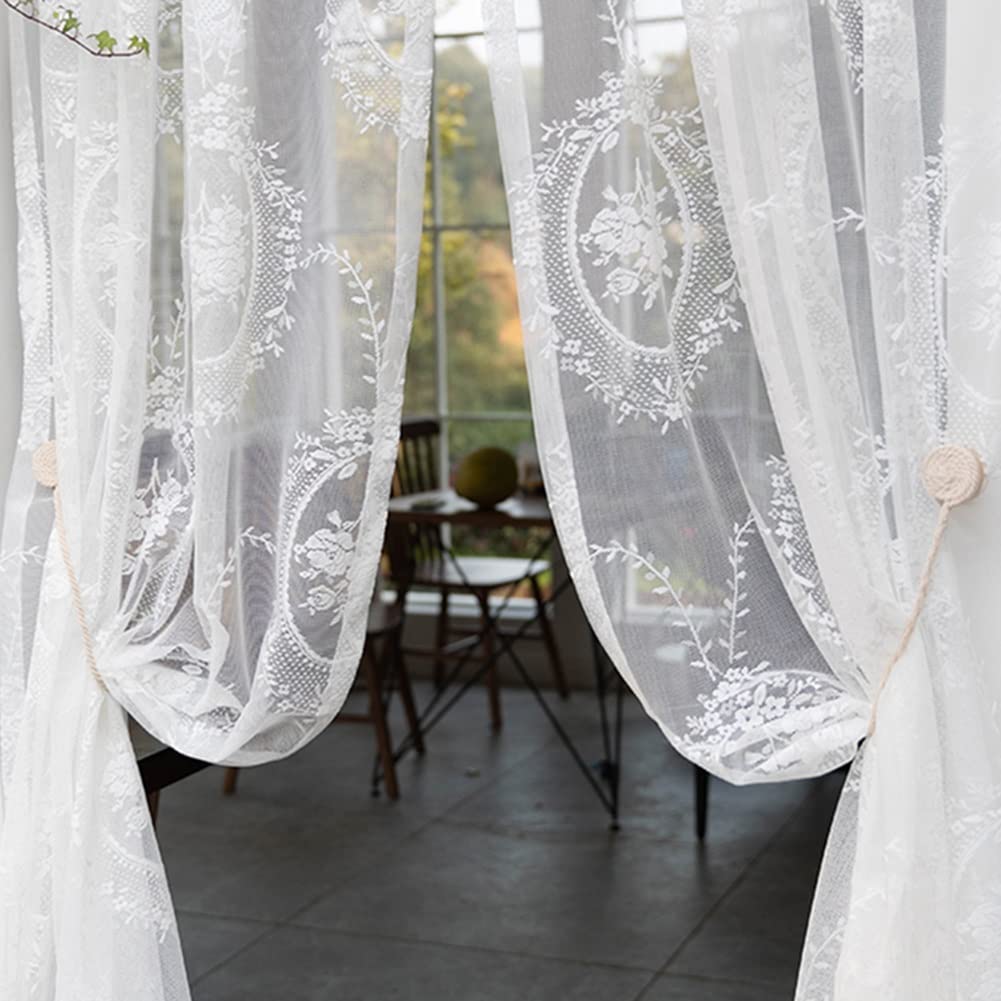 Rideaux Voilage Voilé de Fenêtre Blanc, 1 Panneau, Draperies de Salon Moderne à Motif Floral, Rideau Légers à Poche de Tige Supérieure (Size : WxH200x265cm/79x104inch)
