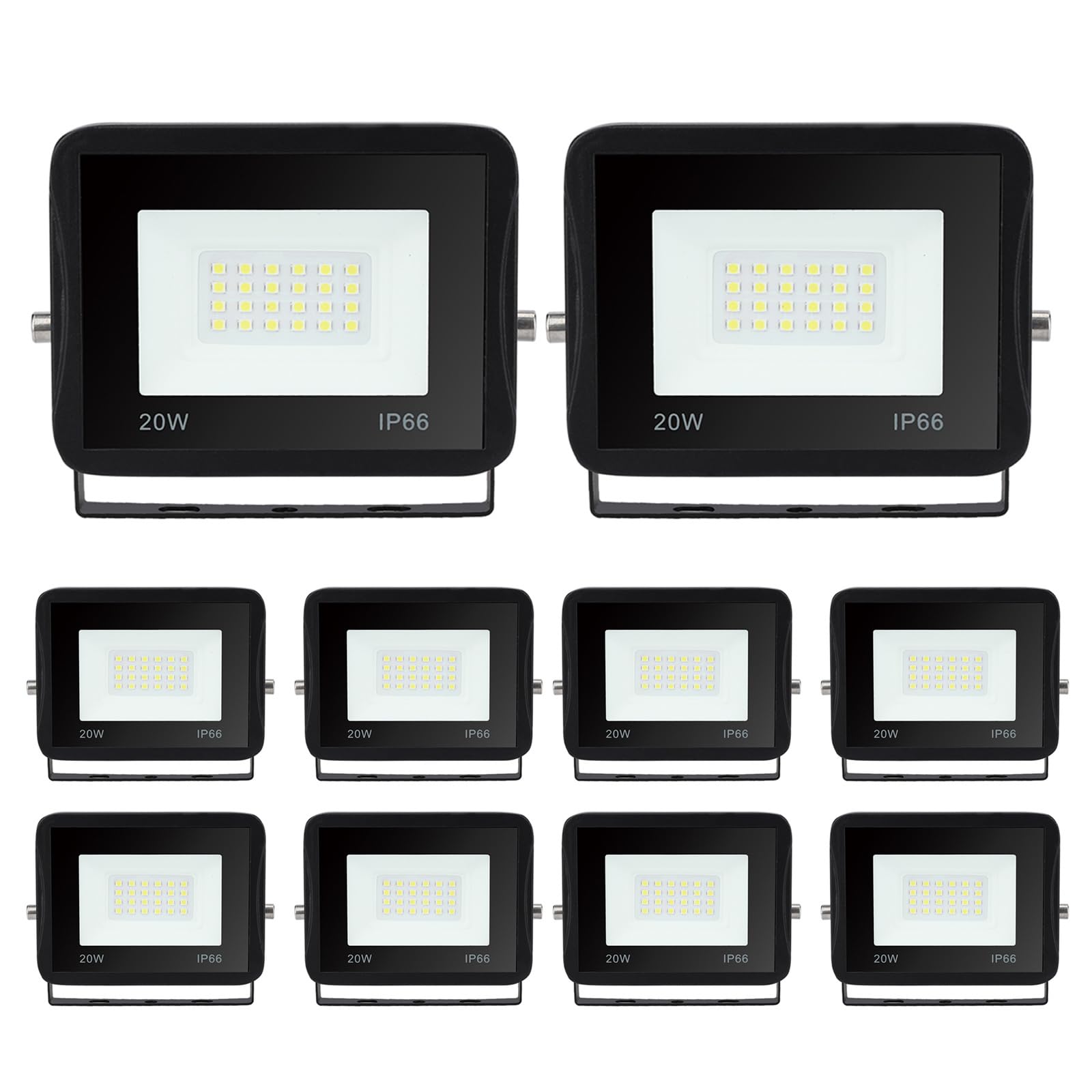 LED Strahler Außen Scheinwerfer, 10er 20W LED Strahler 1700lm Flutlicht 6000k Kaltweiß IP66 Wasserdicht Außenstrahler für Sportplatz Rasenflächen Hinterhof Auffahrt Garage Flur Garten