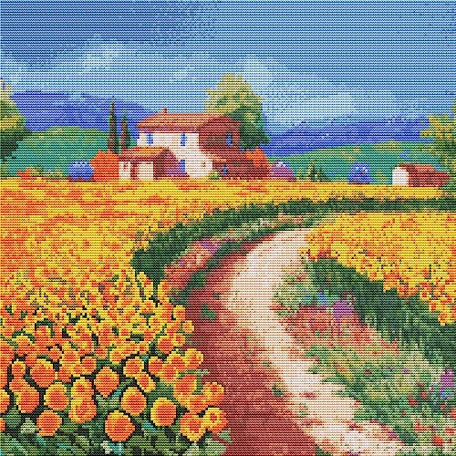 Image of Howie's Needlepoint Cross Stitch Kits, 11CT Pre-Printed Pattern Needlepoint Kits, Full Range of Stamped Starter Kits (Garden Cottage 3, 17.3 x 15.7 Inch)