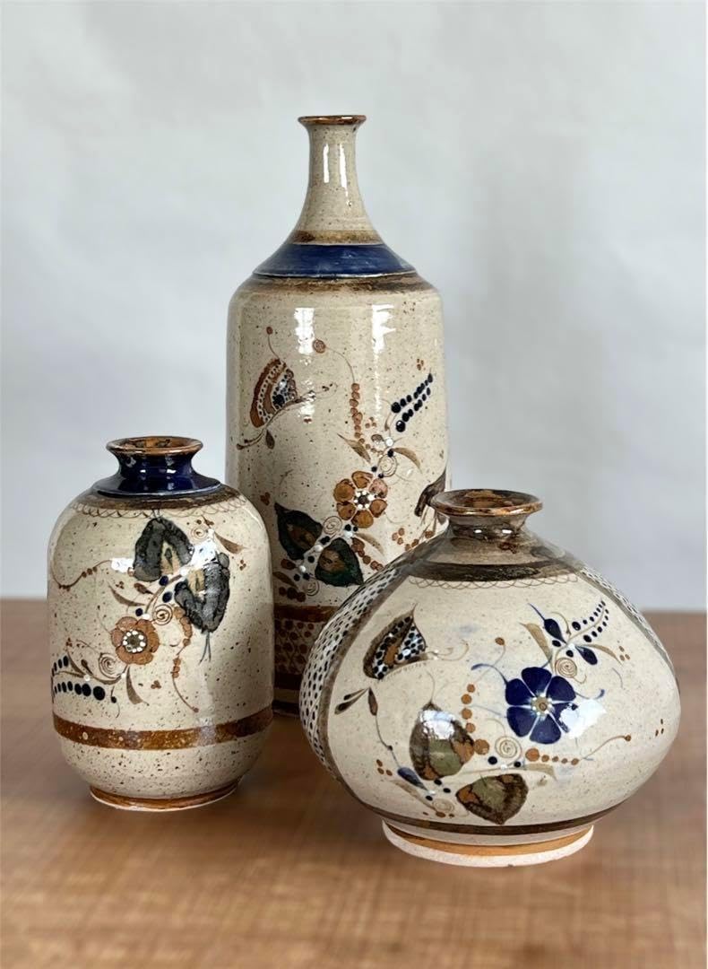 メキシコ＊トナラ焼き 民芸品 フラワーベース 花瓶 グリーン/スクエア