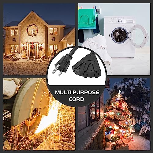 Honderson 2 Pack 8 Ft Outdoor Extension Cord With 3 Electrical Power Outlets - 16/3 Sjtw Durable Black Cable With 3 Prong Grounded Plug For Safety,Ul Listed #TOP5