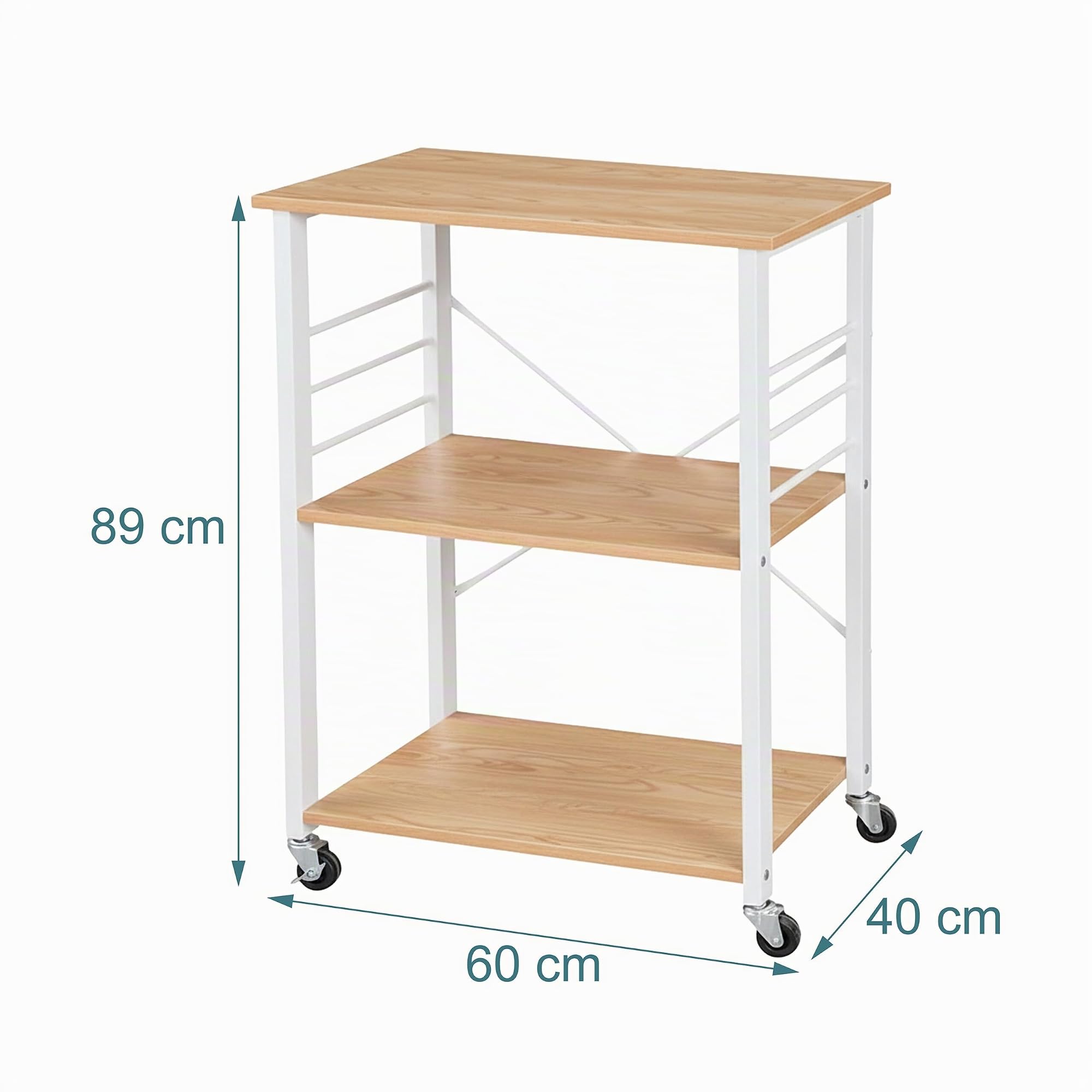 Relaxdays Carro de Cocina en Metal, 3 Niveles, 6 Ganchos, hogar y Oficina, 89x60x40 cm, Blanco Natural