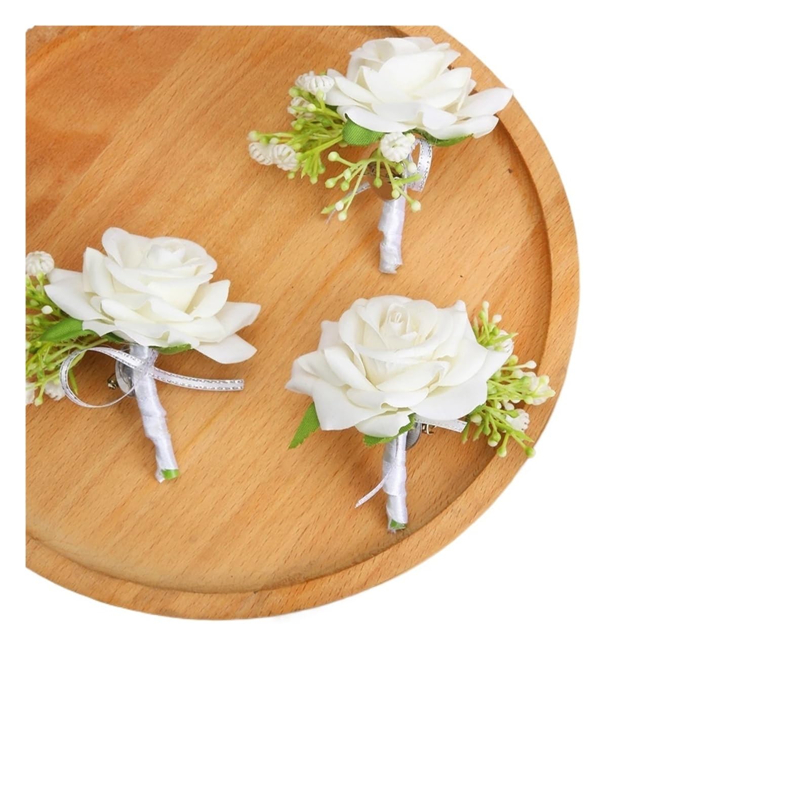 MQFBNNP Wedding boutonniere 6PCS/set Boutonniere for Men Groom Rose Wedding(White-Corsage)
