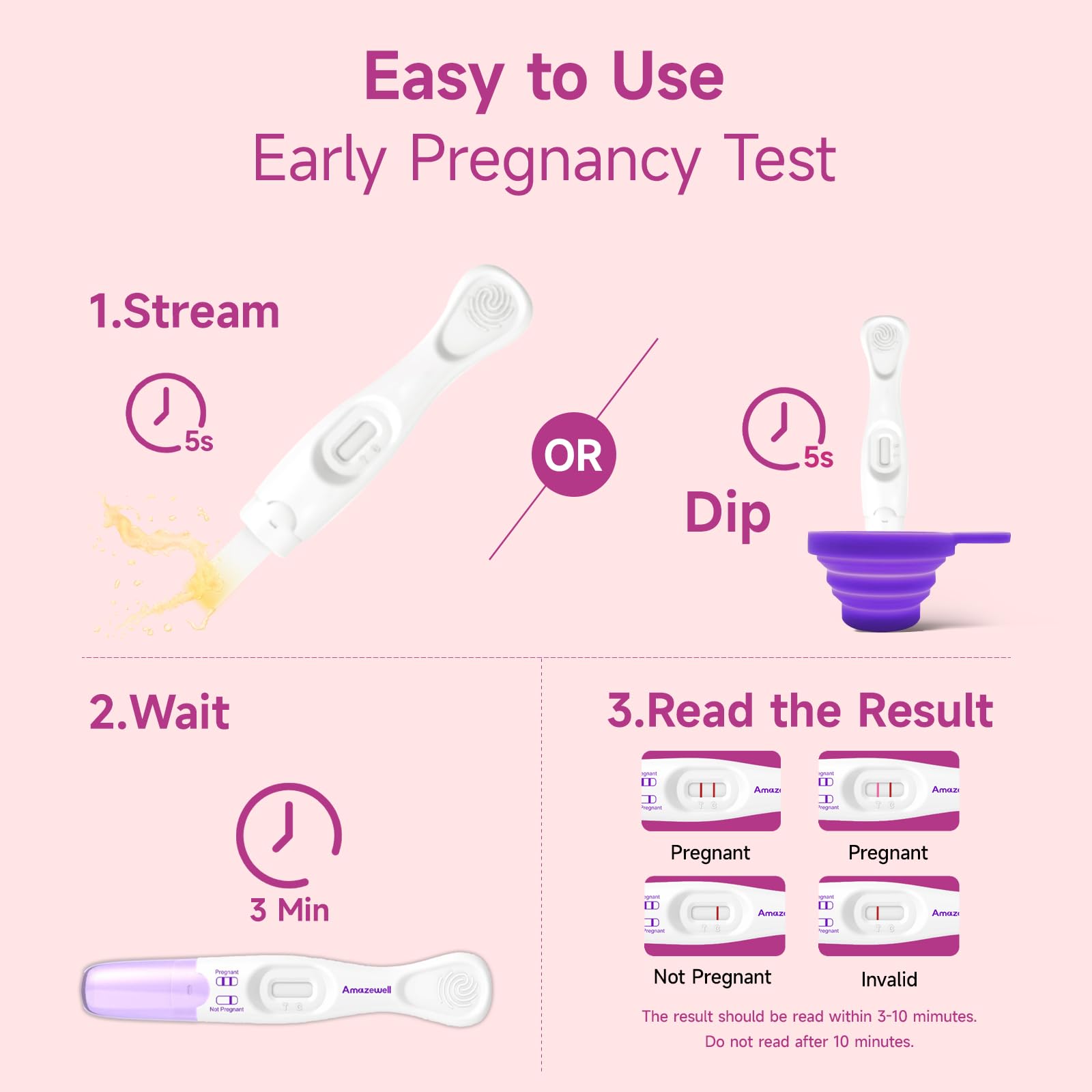 Amazewell Urine Cups for Ovulation and Pregnancy Test, Reusable & Collapsible Pee Cups for Women Home Fertility Testing, Pregnancy Strips, Over 99% Accuracy (2 Early+5HCG+1 Urine Cup)