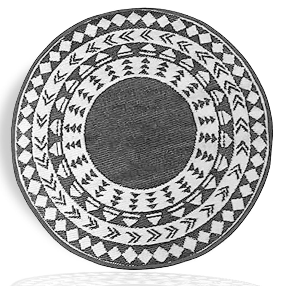 BONAFIDE Portable Plastic Round Indoor Outdoor Area Rug, Waterproof Lightweight Straw Rug (GREY, 200x200cm)