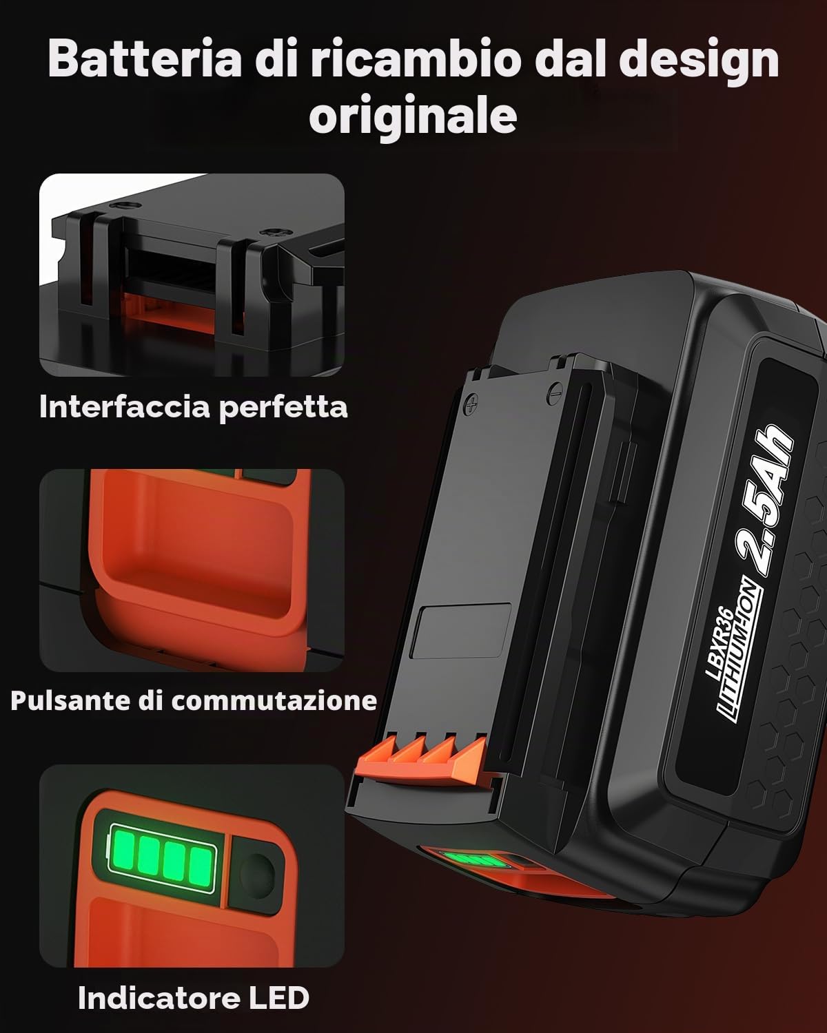 Batteria da 36 V 2500 mAh per Black e Decker, Powtree LBXR36 per batterie Black Decker 36 V BL20362 BL2536 LBXR36 LBX1540 LBX2540 LBX2040 LBX36 per elettroutensili a batteria