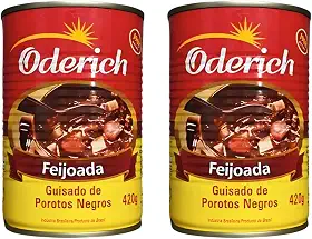 2 Latas Feijoada Enlatada Oderich Lata 420g Sem Conservantes e Sem Glutén
