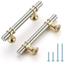 HOME EDIT Brushed Nickel & Gold Cabinet Handles, T-Bar 3 Inch, 25 Pack