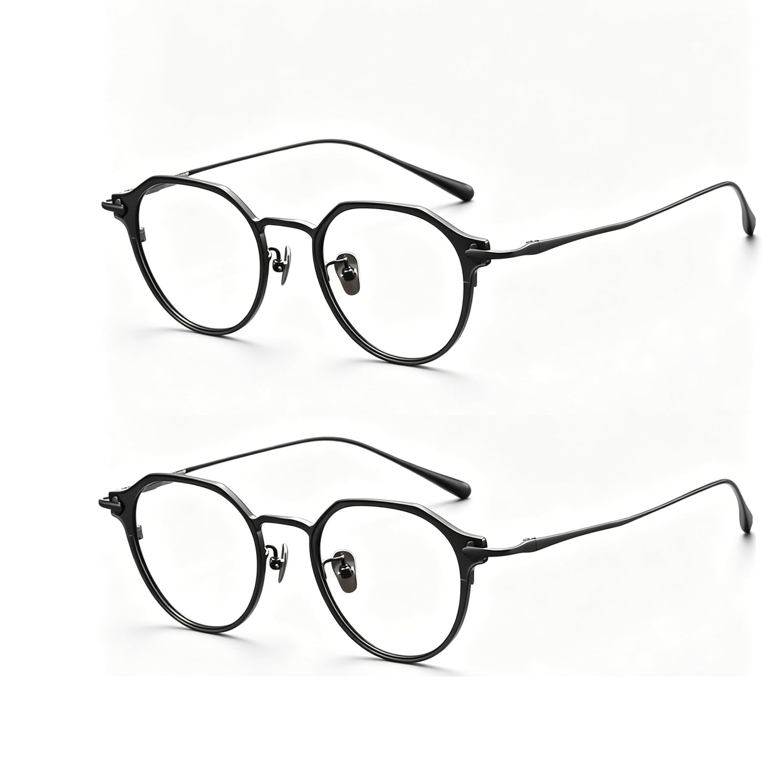 KLJUddGY 2Pcs Eyewear Frames Pure Titanium Spectacles for Computer Irregular Non Prescription Eyeglasses Reading Glasses Vintage Frames(Nero)