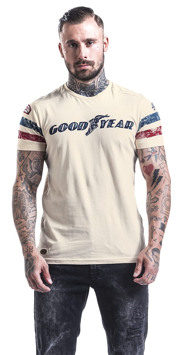 Goodyear Grand Bend Hombre Camiseta Beige 100% algodón Estrechos