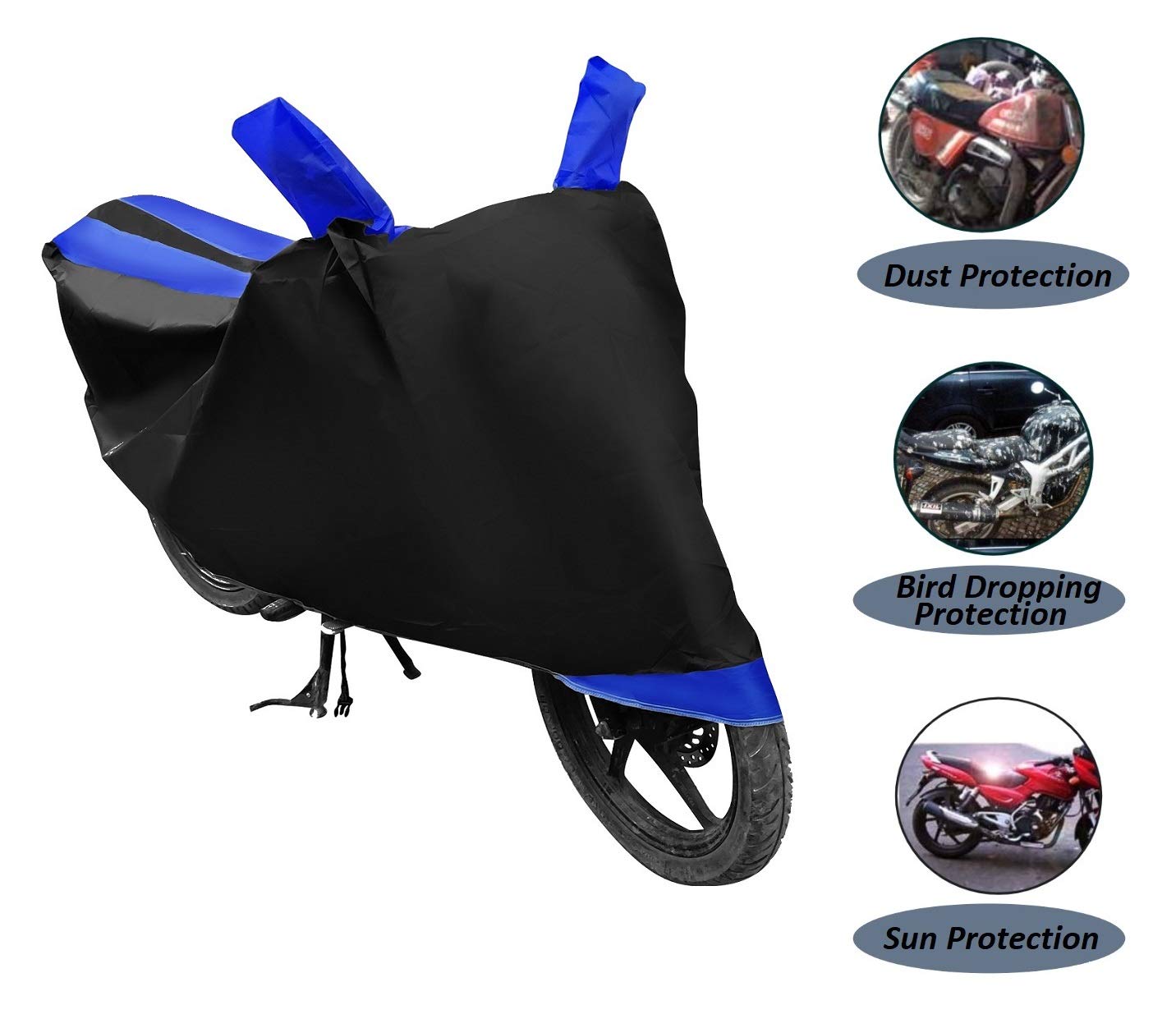 Auto Hub Bike Cover Compatible with TVS Victor with Mirror Pocket, Dustproof, Heat Resistant, Triple Stitched, Victor Bike Cover- Black, Blue 1