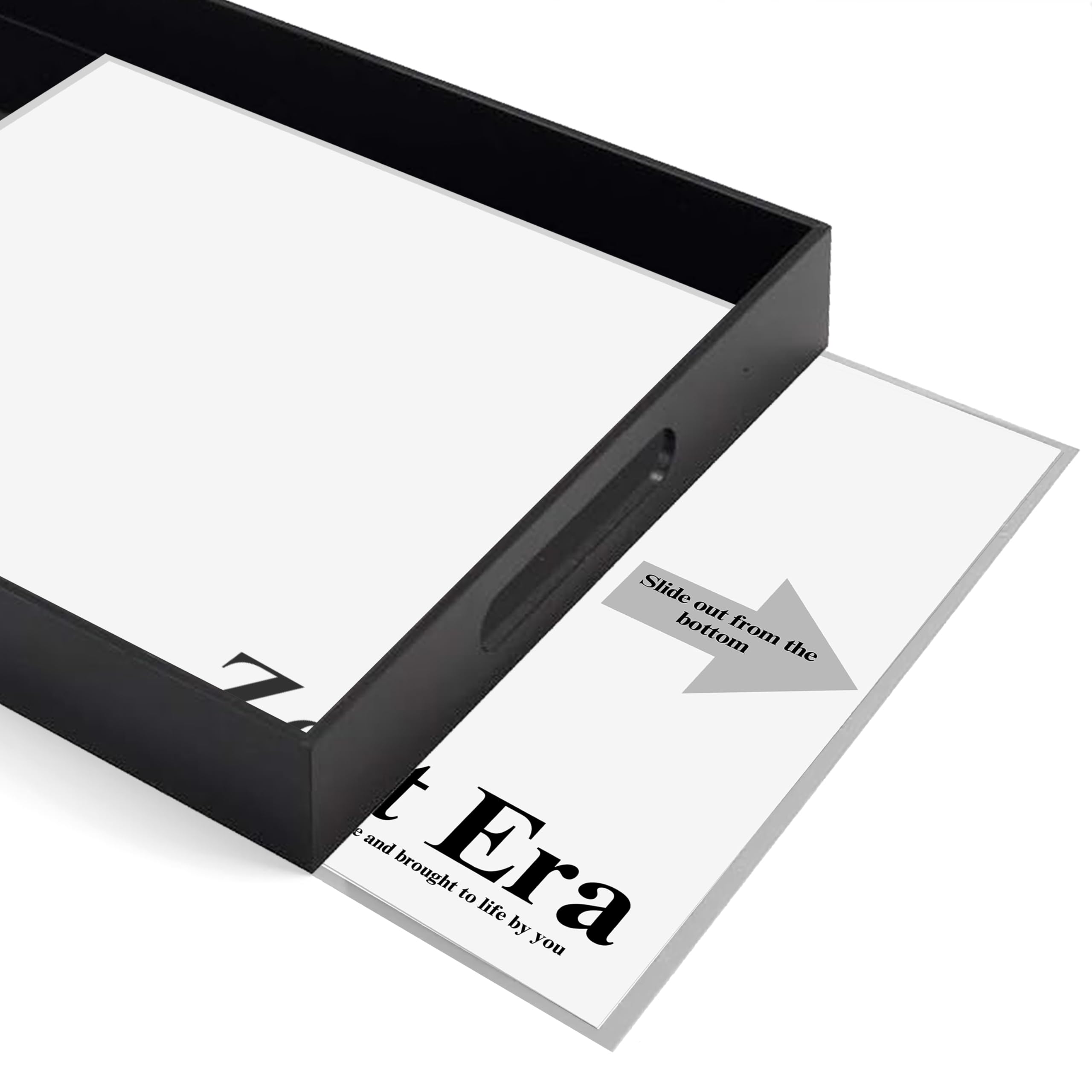 Zest Era Black Acrylic Organizers, 14x11 inches, 3mm Thick Serving Tray Tray for Bathroom Decor, Coffee Table Enhancement, Customizable Paper Included, Acrylic Serving Tray
