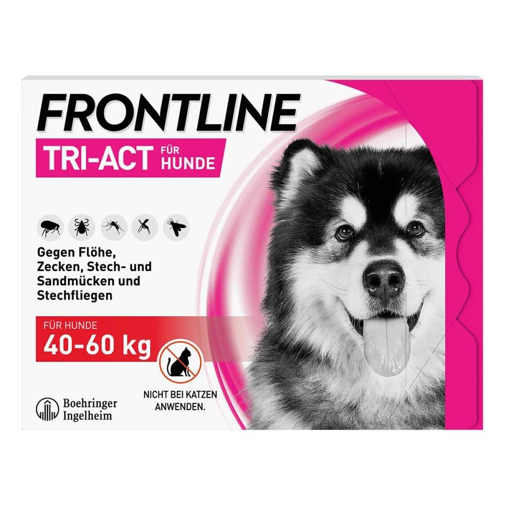 FRONTLINE TRI-ACT Hund XL gegen Zecken, Flöhe & Mücken (40 bis 60 kg) | 6x Pipetten für bis zu 6 Monate Schutz - wasserfest - perfekt auf Reisen - beugt Leishmaniose vor - für große Hunde