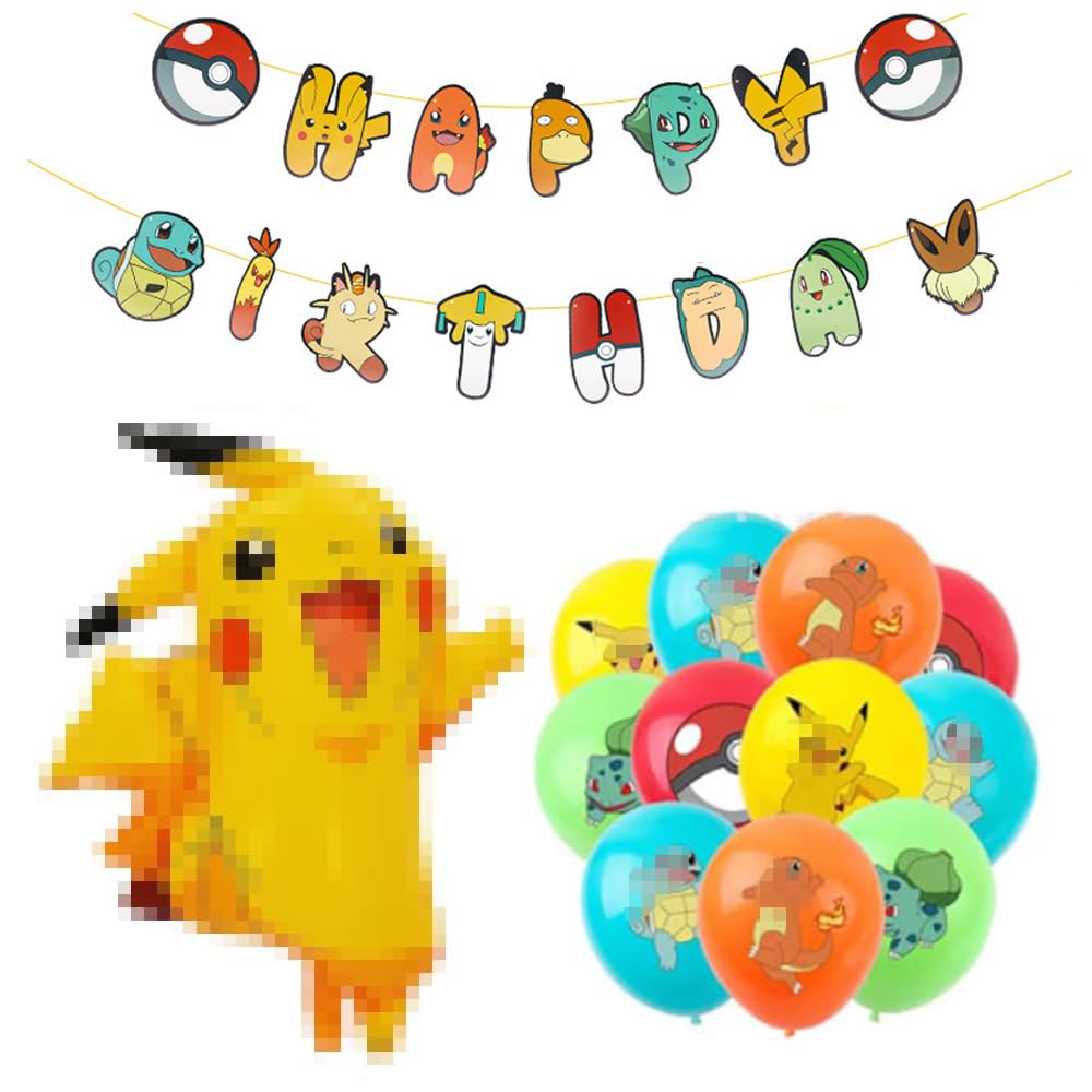 1Pcs Happy Birthday Banner 10Pcs Latex Balloons 1Large Foil Balloon Birthday Party Decorations, Party Latex Balloons For Kids Boys Girls Birthday Party Decoration