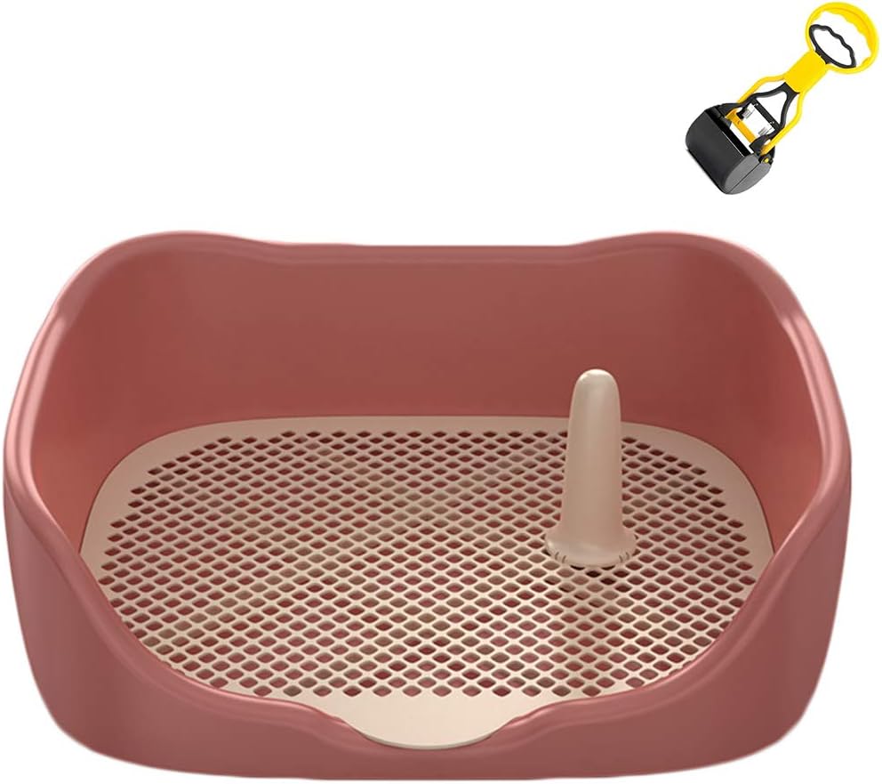 Puppy Potty Pet Litter Box, Indoor Training Dog Restroom Toilet Tray, Plastic Urine Pad Holder with Pee Post, Fence Removable Easy to Clean,Green,55X46x17cm : Pet Supplies