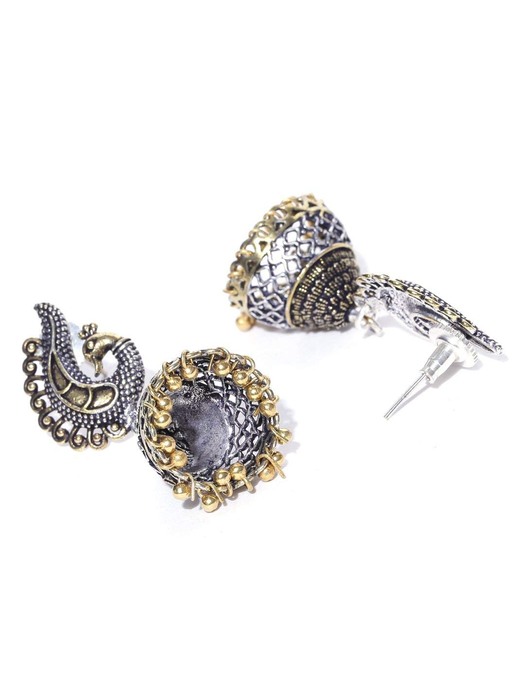 Peacock Inspired Germen Double Tone Engraved Jhumki Earrings