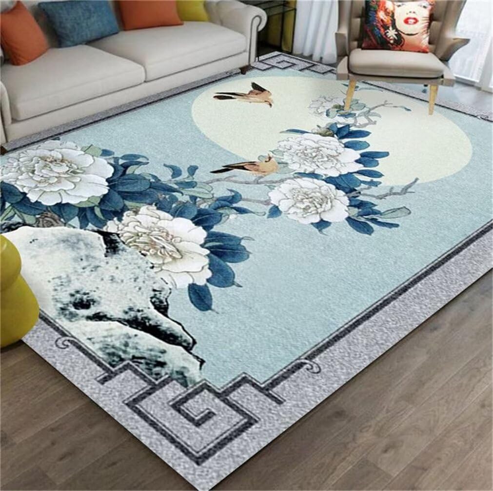 Tapis tout doux 250x300cm bleu grand tapis lavable à motif oriental