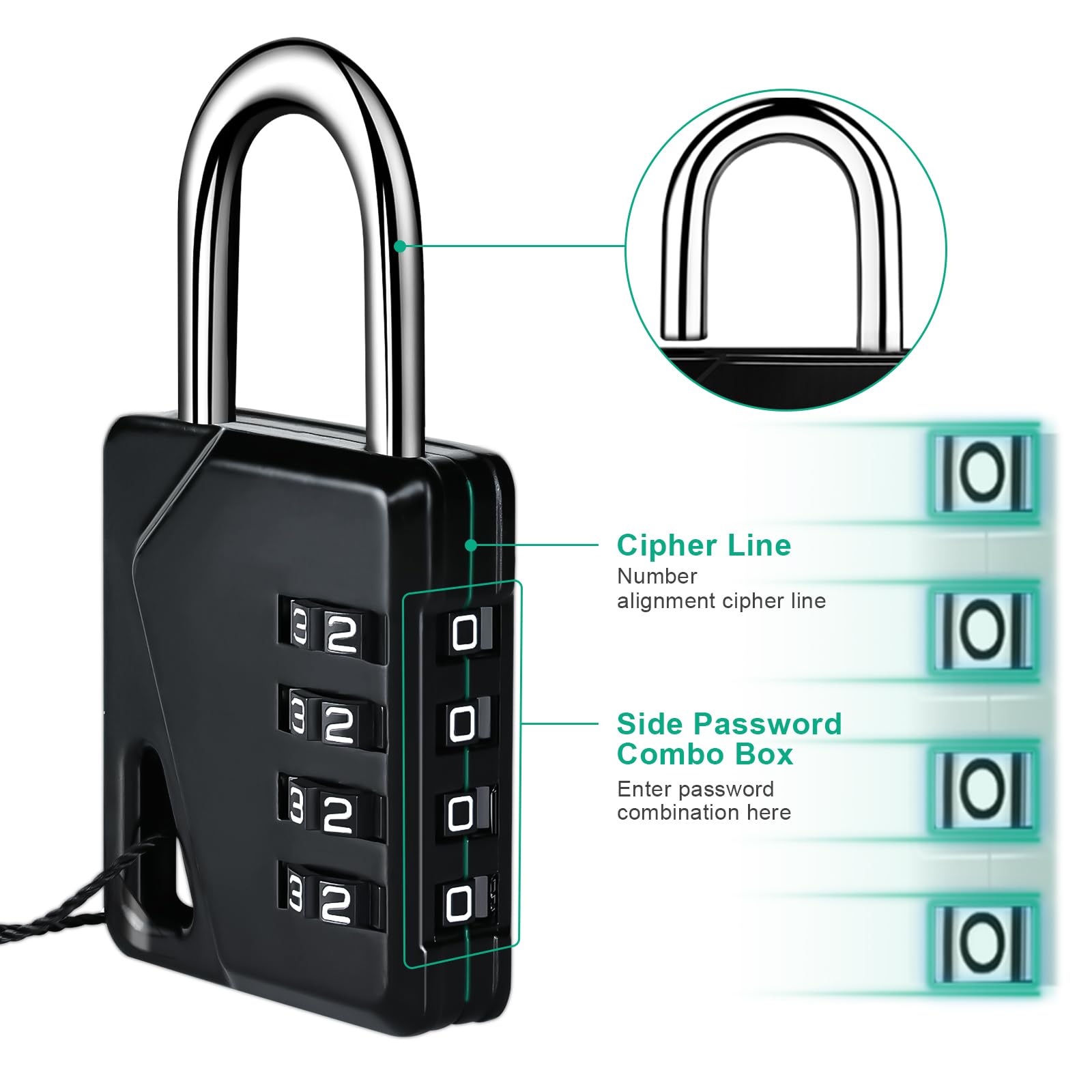 Skaaisont GGMMS0714 4 Digit Code Padlock Lock, Black - Image 2