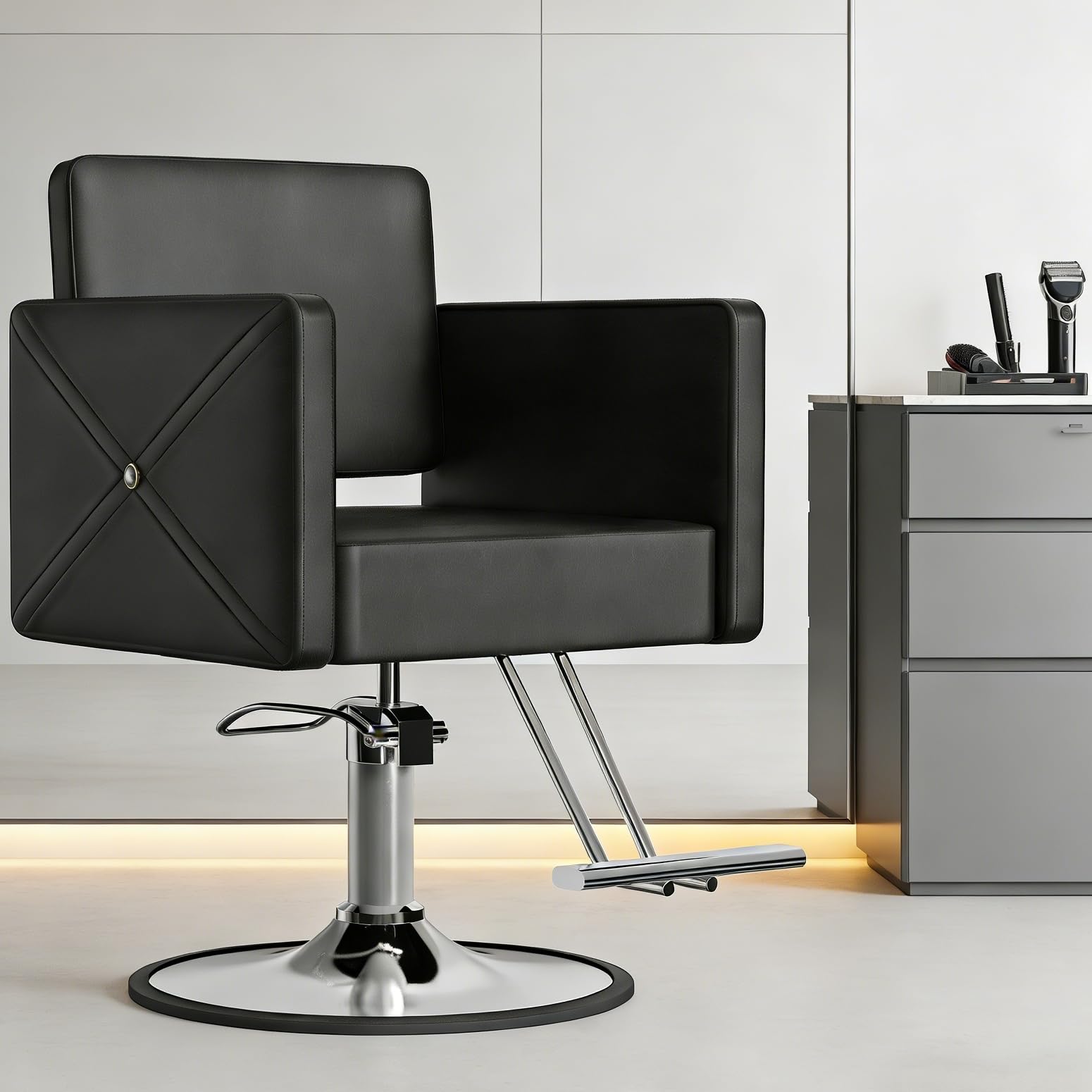 Anunweldo Friseurstuhl 360-Grad-Drehung,Hydraulischer Barberstuhl,Frisörstuhl für Schönheitssalon Friseursalon (Obsidian-Schwarz)