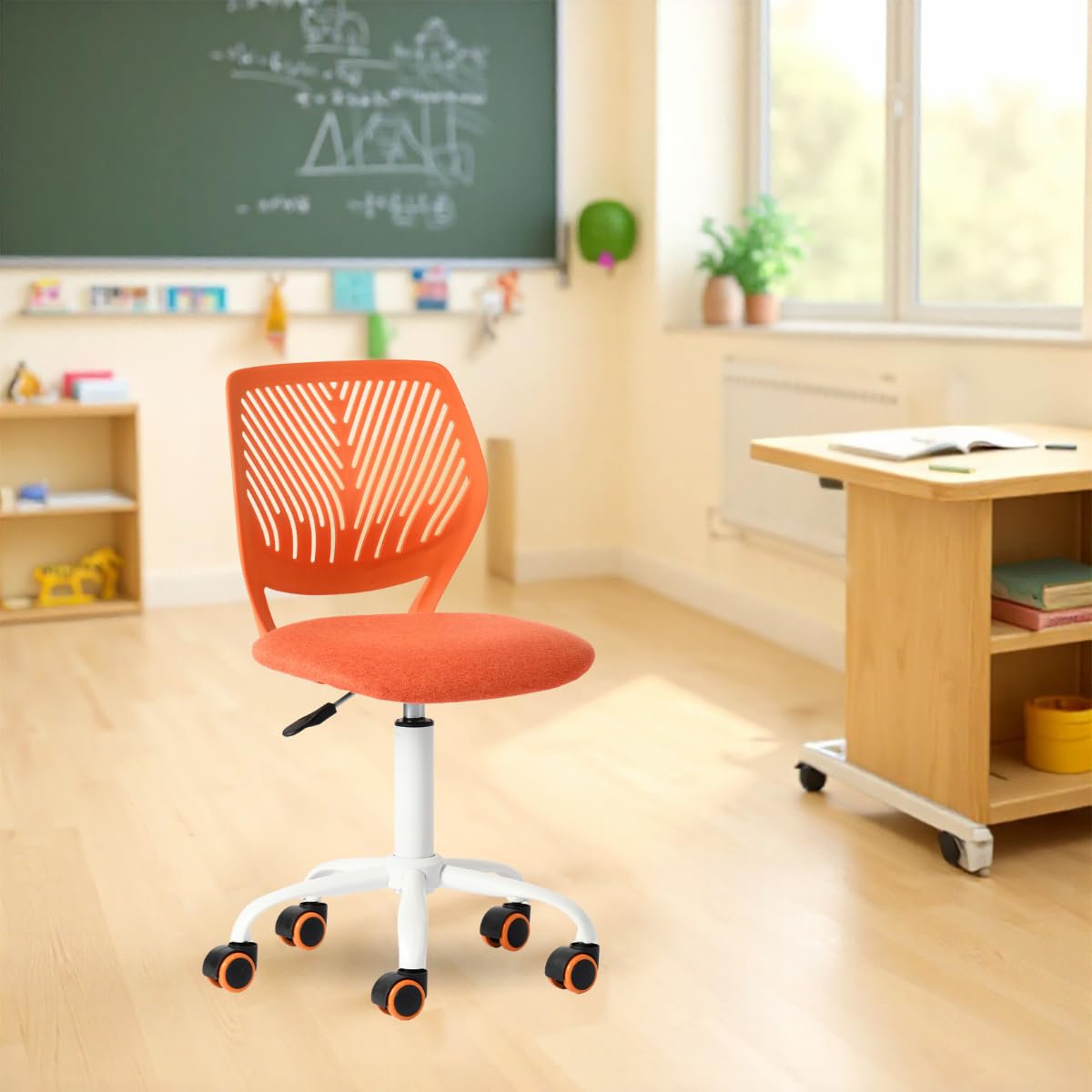Chaise de Classe Compacte Ergonomique pour Enfants, Dossier en Maille Respirante, Hauteur Réglable, Citrus