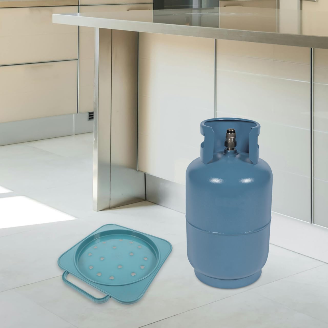 Supporto Cucina a Gas con Portabombola in Pp con Base a Ruote e Maniglia per Facile Mobilità, per Uso Cucina con Struttura Versatile e Resistente