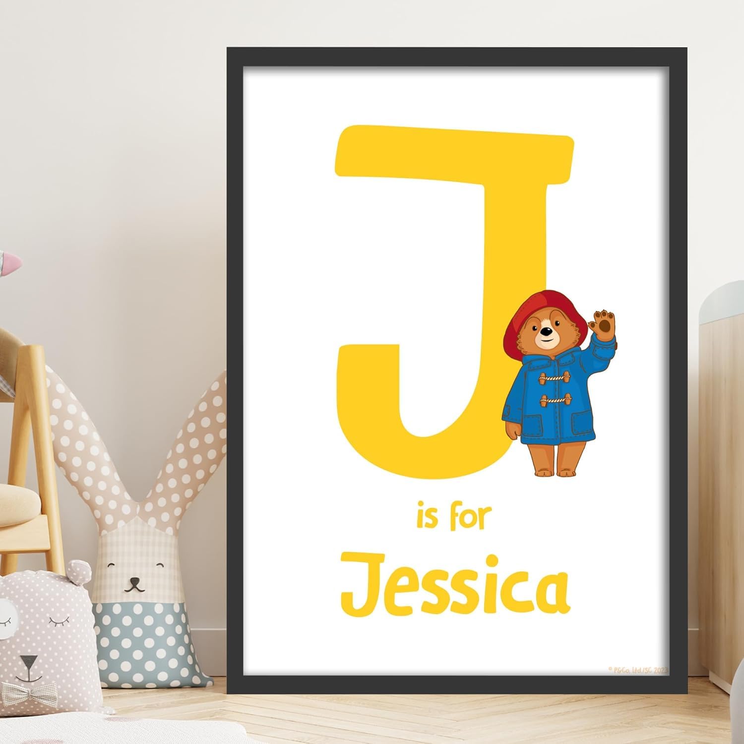 Paddington Bear Print - Yellow Letter and Personalised Name Kids Wall Art Paddington TV (21cm x 29.7cm - A4)