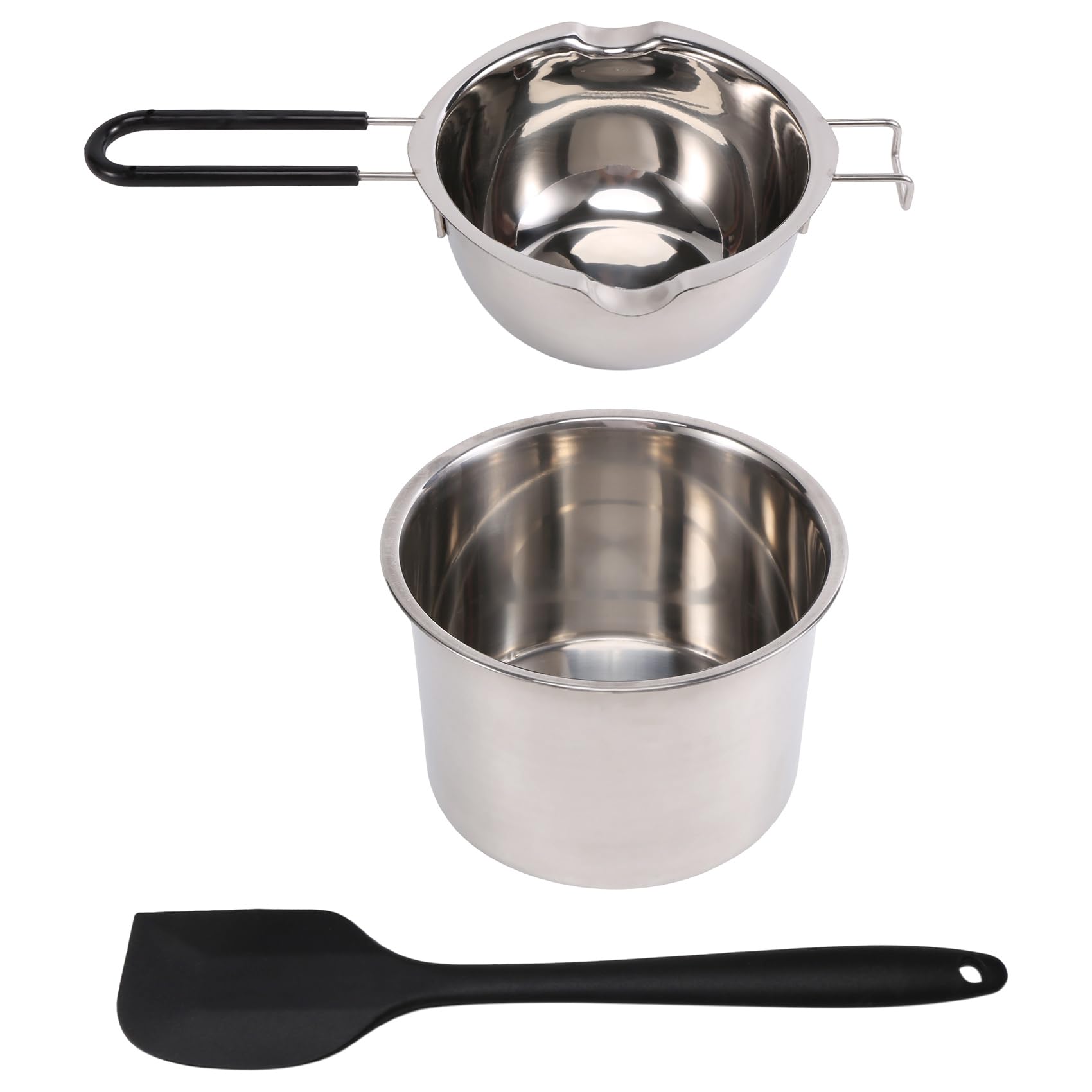 Juego de Ollas de Doble Caldera Olla de FusióN de Acero Inoxidable con EspáTula de Silicona para Derretir Chocolate, JabóN, FabricacióN de Velas