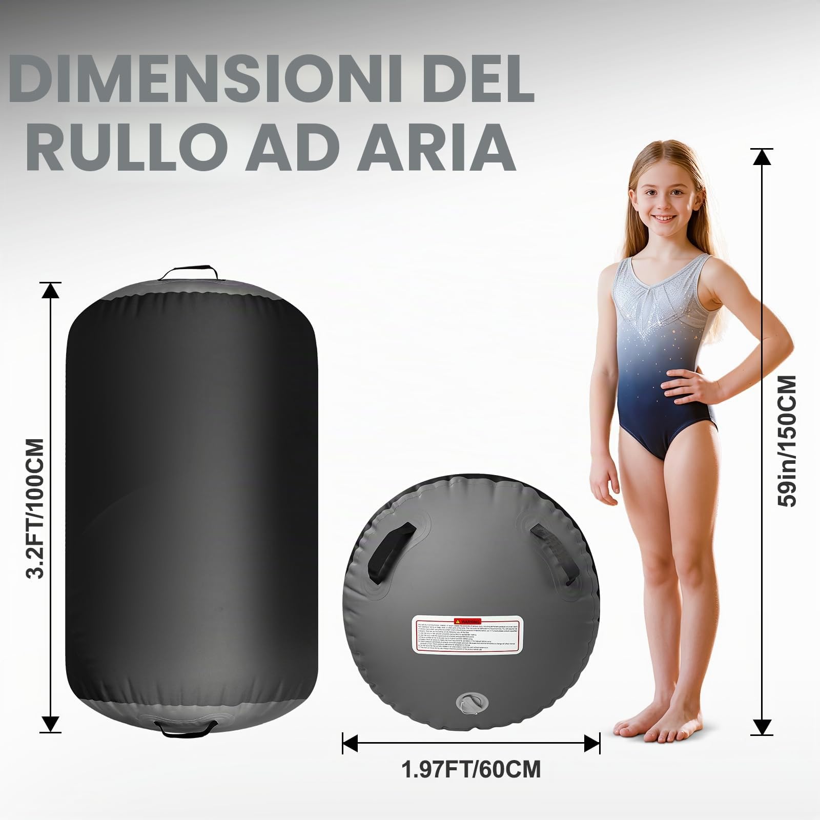 air roll ginnastica artistica con air roller,Tappeto da ginnastica da 10 cm premium con pompa ad aria | Pista per tumbling resistente 3 m/4 m con rullo gonfiabile 100x60 cm