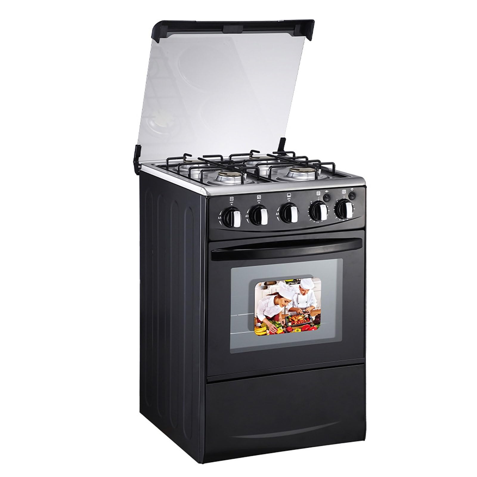 2 IN 1 Gas Range Stove with Oven,Equipped with 4 Coil Burners and 52L Stainless Steel Oven,Recessed Burners Cooktop,Heavy Duty Continuous Grates in Stainless Steel,for Kitchen,Restaurant
