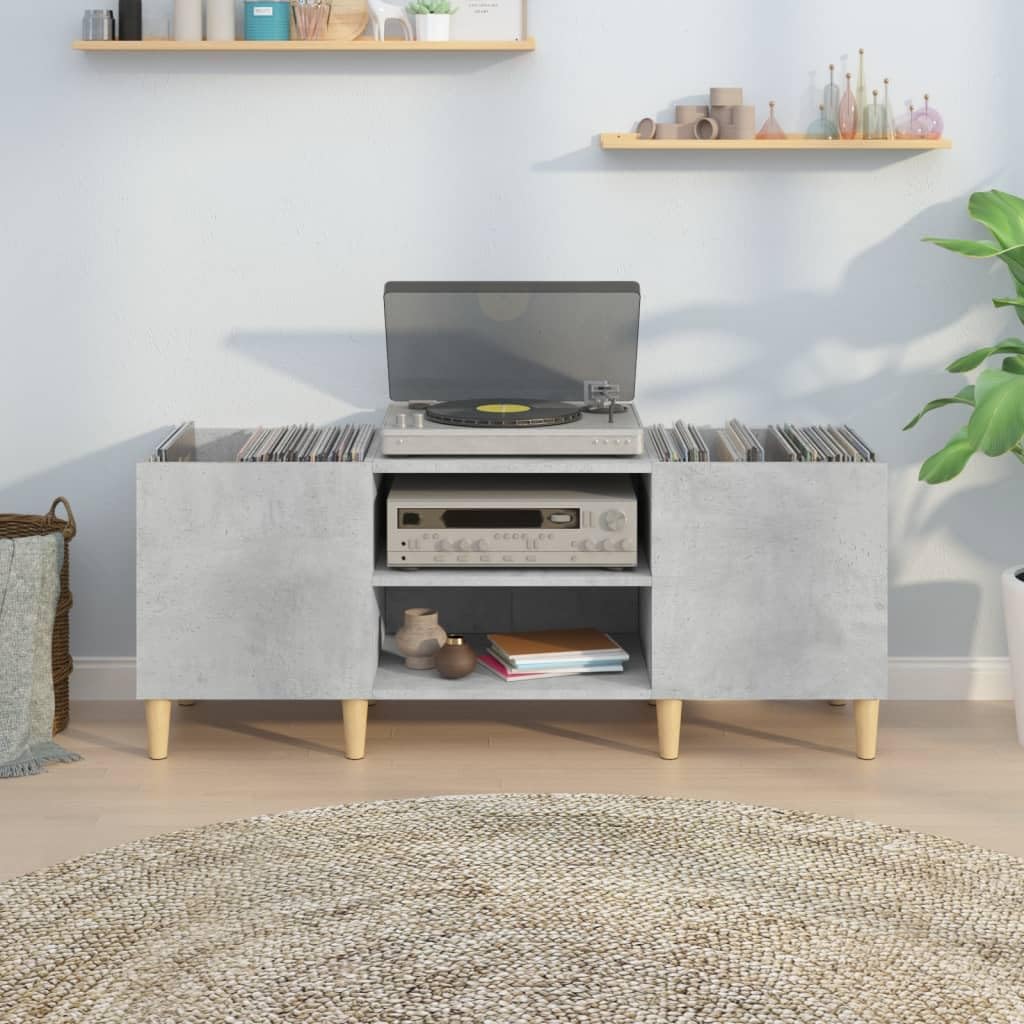 Mobile Porta Dischi Grigio Cemento 121x38x48 Legno Multistrato,Supporto per Giradischi,Supporto per Giradischi in Legno, Supporto per Giradischi con Spazio di archiviazione