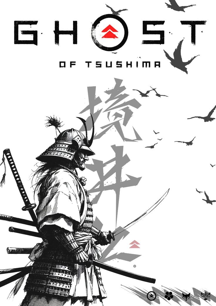 Video Game Poster Glossy A4 Size | Self-Adhesive, Unframed Samurai Wall Art - Ghost of Tsushima (Cover)