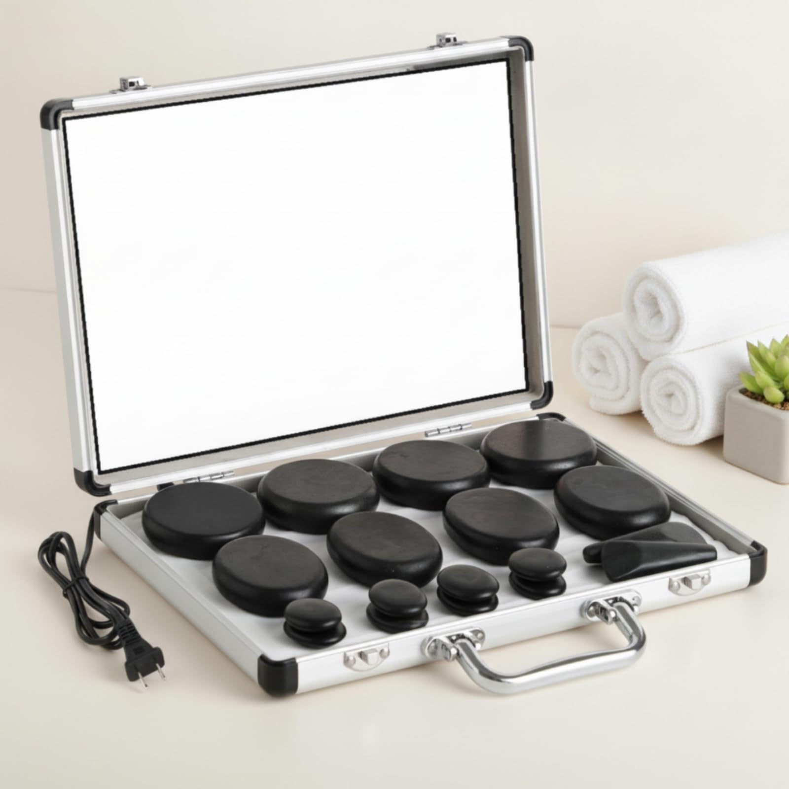 Hot Stone Massage Kit mit Heizkoffer beheizbar Massagesteine mit Koffer schnell erhitzbar Massagesteine für Spa, Massage