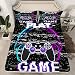 Parure de lit 3 pièces pour garçons avec casque d'écouteurs, Playstation de jeu, parure de lit pour enfants, adolescents, jeux vidéo, bleu sarcelle, violet, noir, taille double